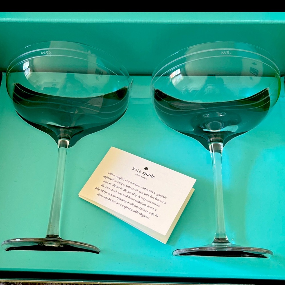 Kate spade champagne saucer pair. “MR. & MRS”